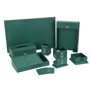 Pofeis – Ensemble d'accessoires d'organisation de bureau en cuir vert foncé pour la maison et le bureau, vente en gros - Product Image 2