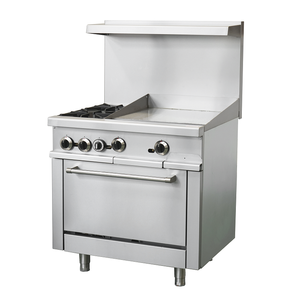 Cocina de gas comercial de 36 pulgadas Plancha de 24 "+ 2 quemadores superiores con horno Horno de cocina