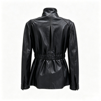 Veste en cuir véritable pour femme, style streetwear, col montant, en peau de mouton, avec multiples poches irrégulières, fabrication artisanale, direct usine
