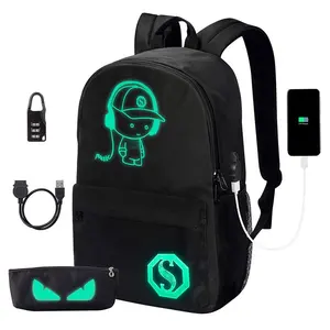 Модный светящийся Светящийся рюкзак с USB-портом для зарядки, противокражный замок и пенал