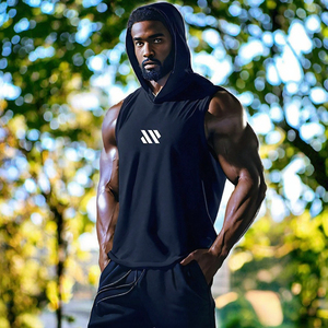 Custom Embroidered Solid Cotton <b>Sleeveless</b> <b>Men's</b> Hoodies Sweatshirts Eco-Friendly Breathable Summer Active Wear Athletic - Product Image 3