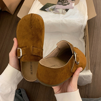Mocassins plats pour femmes en similicuir suédé, à enfiler, avec boucle réglable décorative, bout fendu, style rétro, décontractés, pour la marche quotidienne