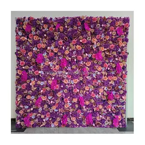 Latest Design Purple Rose Flower Panel Wall Backdrop For Wedding Decoration Artificial Flower Wall