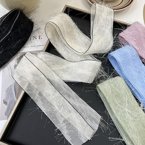 Écharpe vintage poilue et douce en ruban de polyester enveloppée bleu rose beige couleur unie écharpes longues maigres pour poignée de sac à main - Product Image 2