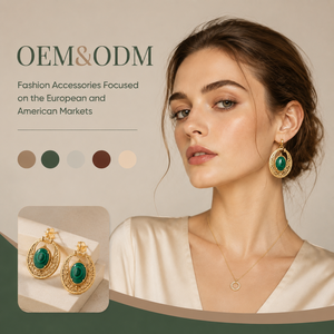 Pendientes de aro colgantes de malaquita ovalada con filigrana vintage chapados en oro de 14K, estilo retro hueco con gema, OEM/ODM - Product Image 1