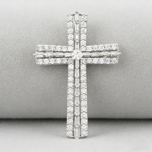 CUSTOM SILVER 10K/14K/18K GOLD PLATED LAB GROWN CVD DIAMOND CLASSIC ENGAGEMENT <b>GIFT</b> SWEATER CHAIN NECKLACE CROSS PENDANT - Product Image 2