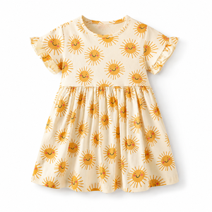 Abiti Estivi Floreali in Misto Cotone per Bambine, Vestiti Casual a Maniche Corte al Ginocchio per Bambini, Silhouette da Spiaggia - Product Image 2