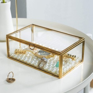 Luxury Brass Glass <b>Keepsake</b> <b>Box</b> Square Geometric Jewelry Organizer Wedding Decor Card Holder Preserved Flower Glass Display <b>Box</b> - Product Image 3