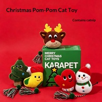 Jouet pour chat en peluche pompon de Noël avec herbe à chat et baguette de dentition résistante aux morsures pour chats - Auto-entretenissement et anti-ennui