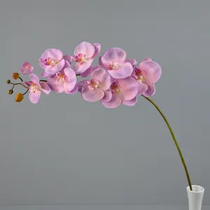 Nueva llegada seda 9 cabezas texturizadas Phalaenopsis tallo largo Artificial Phalaenopsis mariposa orquídeas tallo único decoración del hogar