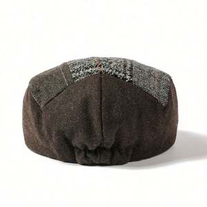 2023 Autumn Winter New Euro American British Houndstooth <b>Flat</b> Top Ivy <b>Cap</b> Ducktongue Retro <b>Mens</b> Cotton Beret Hat - Product Image 4