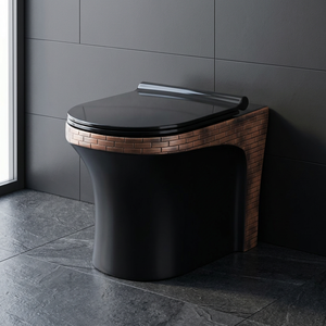 WC en céramique noir imprimé rétro, à poser au sol, de style européen, pour salle de bain - Product Image 2