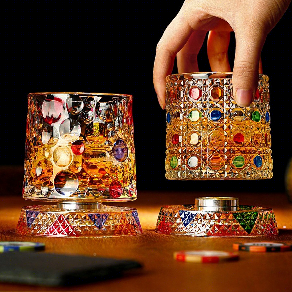 # Hand-Painted Rotating Whisky Glass – Premium Crystal Whiskey Tumbler for Scotch, Bourbon & Cocktails