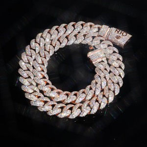 Cadena Cubana Personalizada en Oro Rosa con Incrustaciones de Diamantes Moissanite, Joyería Hip Hop para Hombres y Mujeres - Product Image 1