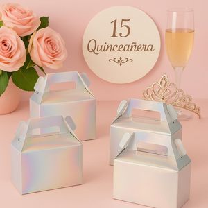 Boîtes à Gable Iridescentes Holographiques pour Cadeaux et Friandises – Idéales pour Mariages, Anniversaires, Faveurs de Fête – Emballages Métalliques Iridescentes en Feuille Métallique - Product Image 4