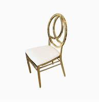 Chaise de banquet empilable en tissu rembourré avec cadre en métal doré résistant à l'usure pour hôtel, mariage, restauration, salle de réception