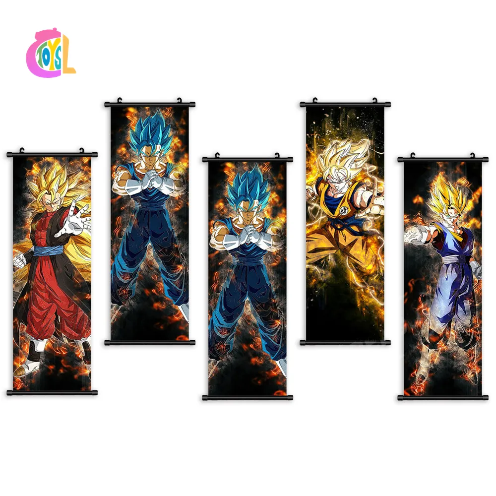 Hot Selling HD Airbrush Super Saiyajin Wand hängende Wand kunst Goku Vegeta dekorative Malerei Anime Dragon Balls Scroll Poster