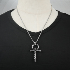 Stainless Steel <b>Cross</b> Pendant With Skulls Silver Necklace For Men Punk Style 24080 - Product Image 3