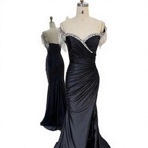 Nouvelle Robe de Soirée et de Bal Élégante en Satin Argenté à Paillettes et Pompons, Coupe A-Line Longue, Épaules Dénudées, avec Soutien-Gorge Intégré, Collection 2025 - Product Image 3