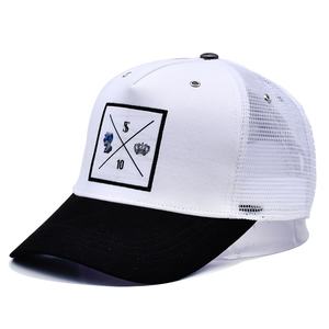 Oem High Quality Embroidered Trucker Caps 5 Panel Custom Black <b>White</b> Mesh Trucker <b>Hats</b> with Logo - Product Image 1