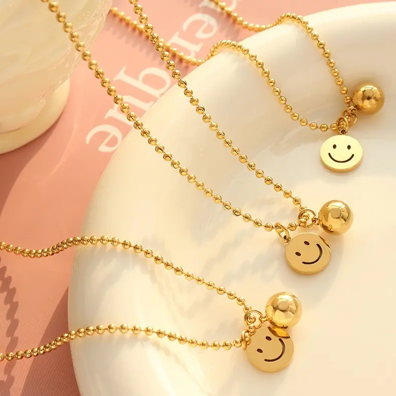Ins colar feminino de aço inoxidável, gargantilha colar de 18k e ouro da moda com pingente de sorriso