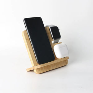 <b>Fast</b> Wireless <b>Charger</b> Stand with Bamboo Material 3-in-1 Mobile Phone Charging Holder Type-C Port OVP Protection Portable Design - Product Image 5
