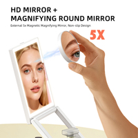 Miroir de maquillage pliable à LED rechargeable en gros, 3 couleurs de lumière, avec lumière LED, interrupteur tactile cosmétique, portable et pliable