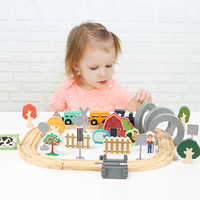 42 Pièces de Jouets de Train en Bois pour Enfants, Piste de Ferme à Assembler, Scène de Ferme, Cadeaux d'Éveil pour Garçons et Filles