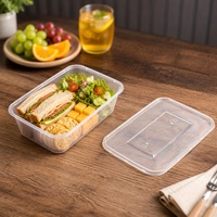 Boîtes alimentaires jetables en plastique transparent PP rectangulaires de 1250 ml, très vendues, pour la préparation de repas rapides
