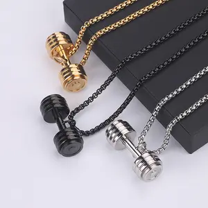 Gold Black Silver Stainless Steel Material Fitness Barbell Dumbbell Necklace For Men Jewelry Men's Hundred Matches