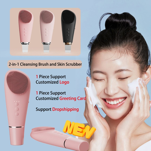 2 in 1 Ultrasonic Face Scrubber Silicone Facial Cleansing Brush Rechargeable Blackhead Remover Pore <b>Cleaner</b> for Home Spa Use - Product Image 2