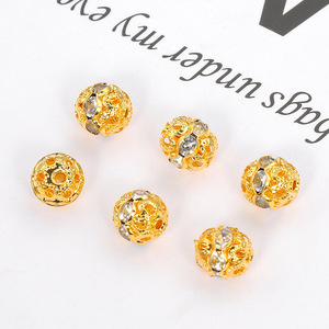 18K Gold Plated <b>Copper</b> Rhinestone Openwork Spacer Beads Round For <b>Bracelet</b> Making 6mm DIY Jewelry Components - Product Image 2