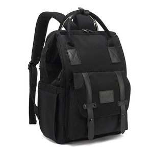 Mochila de gran capacidad, impermeable, de tela Oxford, minimalista, color crema, para mamás, con bolsillo frontal con solapa y malla lateral. - Product Image 3