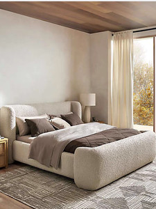 <span class=keywords><strong>Letto</strong></span> <span class=keywords><strong>Matrimoniale</strong></span> in Tessuto Semplice Italiano 1,8m Stile Nordico di Lusso Leggero Color Crema per Piccoli Appartamenti e Ville - Product Image 5