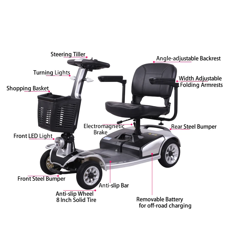 [USA stock] Travel 4 Wheels Elderly Electric Scooter Disabled Handicapped Folding Mobility Scooter For Seniors