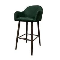 Tabouret de bar commercial avec accoudoirs, structure en bois massif, tissu et hauteur personnalisables pour chaînes de restaurants et projets hôteliers