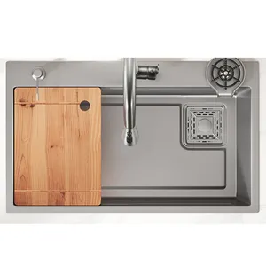 高级现代设计灰色304不锈钢68*46厘米厨房水槽不锈钢水槽