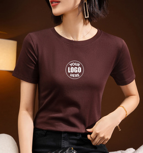 T-shirts basiques à manches courtes pour femmes, 90,7 % coton, 9,3 % élasthanne, impression DTF en relief, haute élasticité - Product Image 1