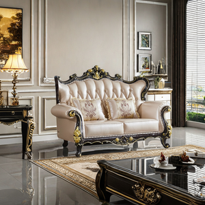 Maplecrest Élégant Causeuse Traditionnelle Tuftée Or Noir Orné Cadre en Bois Sculpté Canapé Rembourré pour Salon Villa Atelier - Product Image 1