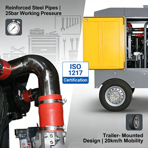 Kleine draagbare diesel luchtcompressor 157KW 15Bar 16Bar 17Bar 18Bar - voor mijnbouw, bouw, steengroeven, wegenwerkzaamheden - Product Image 2