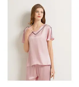 OEM 2pcs Sexy Women Robe Luxury Mulberry Silk Pajamas Women With Slip Dresses