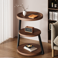 Mesa auxiliar redonda con tapa de madera, mesa de centro de tres niveles para sala de estar, sofá, muebles para apartamentos pequeños