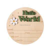 Panneau d'annonce de naissance en bois Hello World, rond, accessoire photo pour chambre de bébé, plaque, cadeau de baby shower, panneau d'annonce de naissance, cadeau