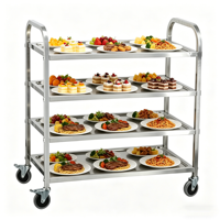 Chariot de service alimentaire mobile pour événements hôteliers et banquets, en acier inoxydable SS304 SS201, avec 4 étagères profondes