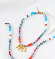 Collar de Acero Inoxidable con Cuentas Azules Griegas y Gran Ojo de Cristal, Amuleto de Verano Azul Claro y Rojo, Regalo para Ella en su Cumpleaños
