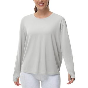 Haut de yoga à manches longues pour femme FOXA, col rond, respirant, en spandex et polyester, avec trous pour les pouces, pour l'entraînement - Product Image 2