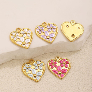 Pendentif Cœur Fleur Goutte d'Huile en Acier Inoxydable Style Doux Fille pour Fabrication de Bijoux DIY Bracelet Collier Boucles d'Oreilles Accessoires - Product Image 4