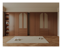 Armoire de dressing de luxe en bois massif, armoire coulissante modulaire en forme de I avec miroir