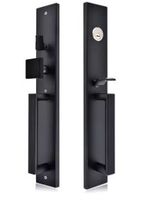 Serrure de porte principale en acier inoxydable noir mat avec cylindre à clé unique - Poignée de traction contemporaine pour appartement et villa