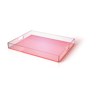 Clear Plexiglass Cosmetics <strong>Makeups</strong> Organizer Neon Pink Acrylic <strong>Tray</strong> with Handle - Product Image 3
